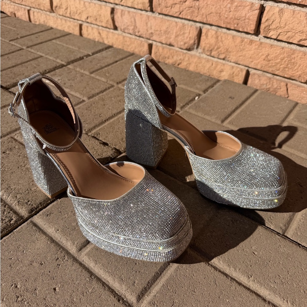 wild fable Silver Rhinestone Platform Heels